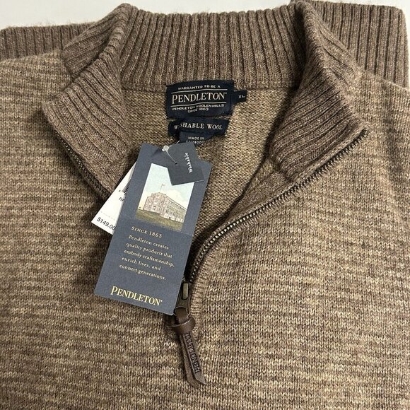 Pendleton Men's XL Coyote/Tan Washable Shetland Wool Half Zip Sweater Jumper - Picture 8 of 9